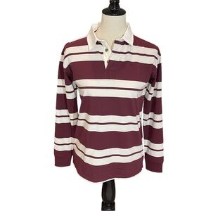 Sonoma Goods for Life Boys Striped Long Sleeve Rugby Shirt Maroon White